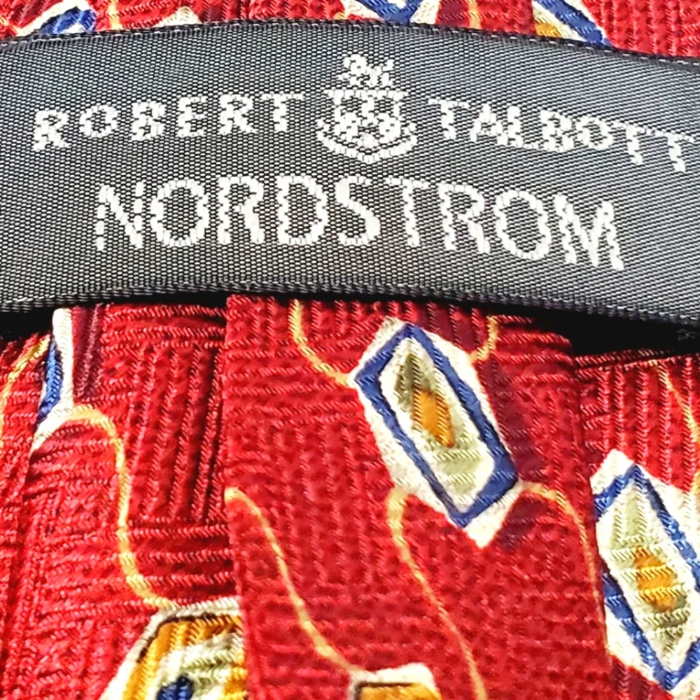 Robert Talbott Necktie Red Geometric Pattern Boy's Silk Neck Tie 50x3